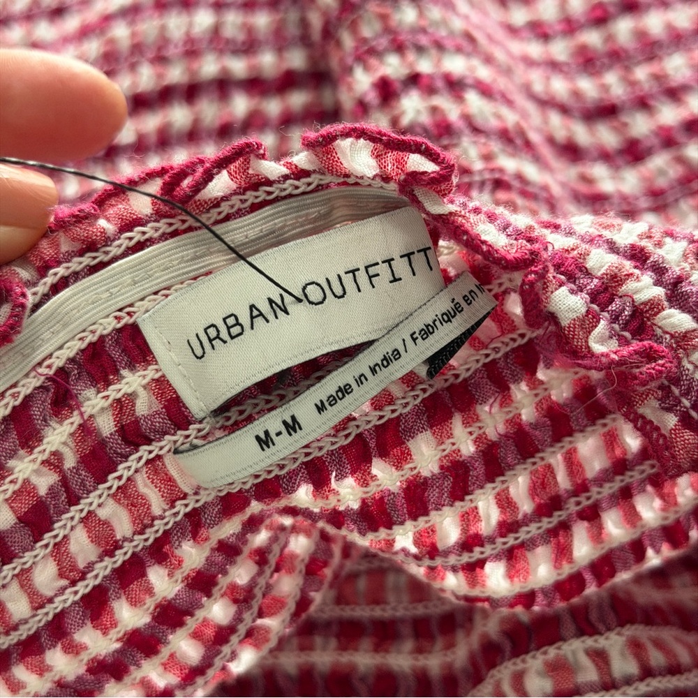 Urban Outfitters MEDIUM Red White Gingham Off the Shoulder Crop Top - Picture 6 of 8